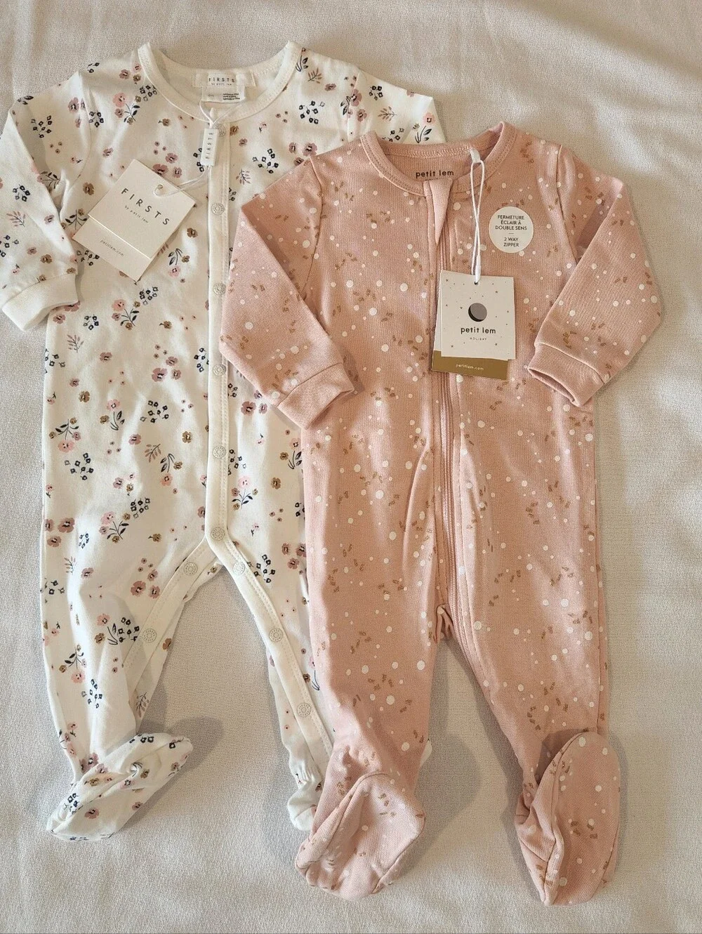 2 NWT Petit Lem Organic Cotton Blend Footie Sleeper Romper 6 Months